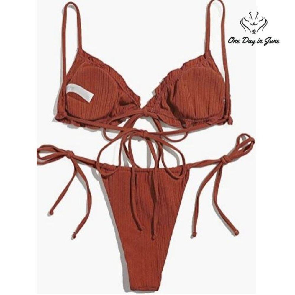 Lilosy Ribbed Padded String Thong Brazilian Size M - Picture 2 of 4